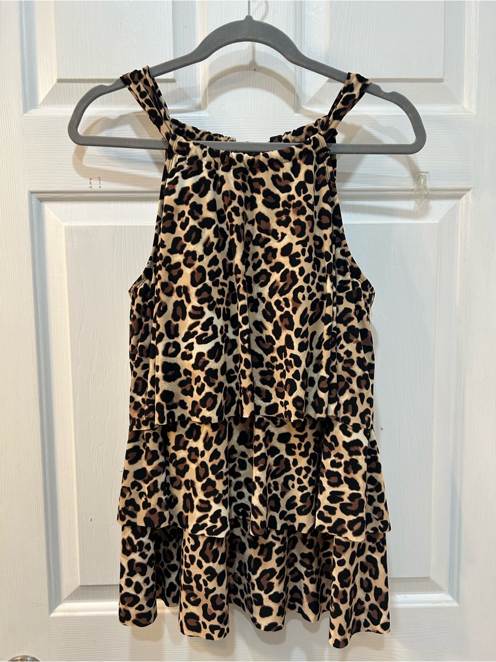 Dreamsuit by Miracle Brands Tiered Leopard Print Halter Swim Top Sz 14 Ruffled‎